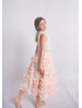 High Neck Peach Tulle Ruffled Twirl Flower Girl Dress